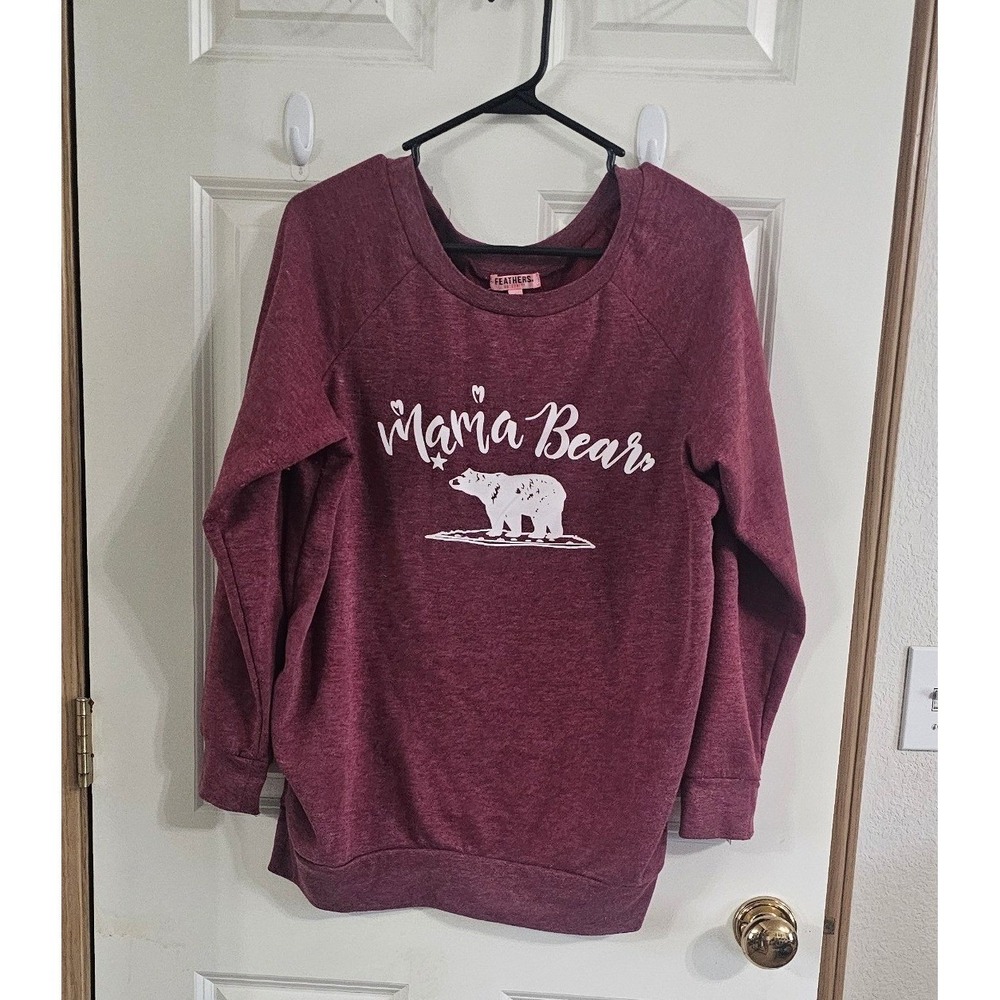 Feathers Maternity Mama Bear‎ Sweatshirt Burgundy Heather Fleece Pullover Large